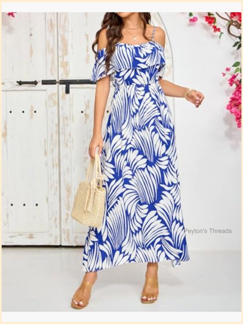 Off Shoulder Spaghetti Strap Maxi A-Line Dress - Picture 3 of 7